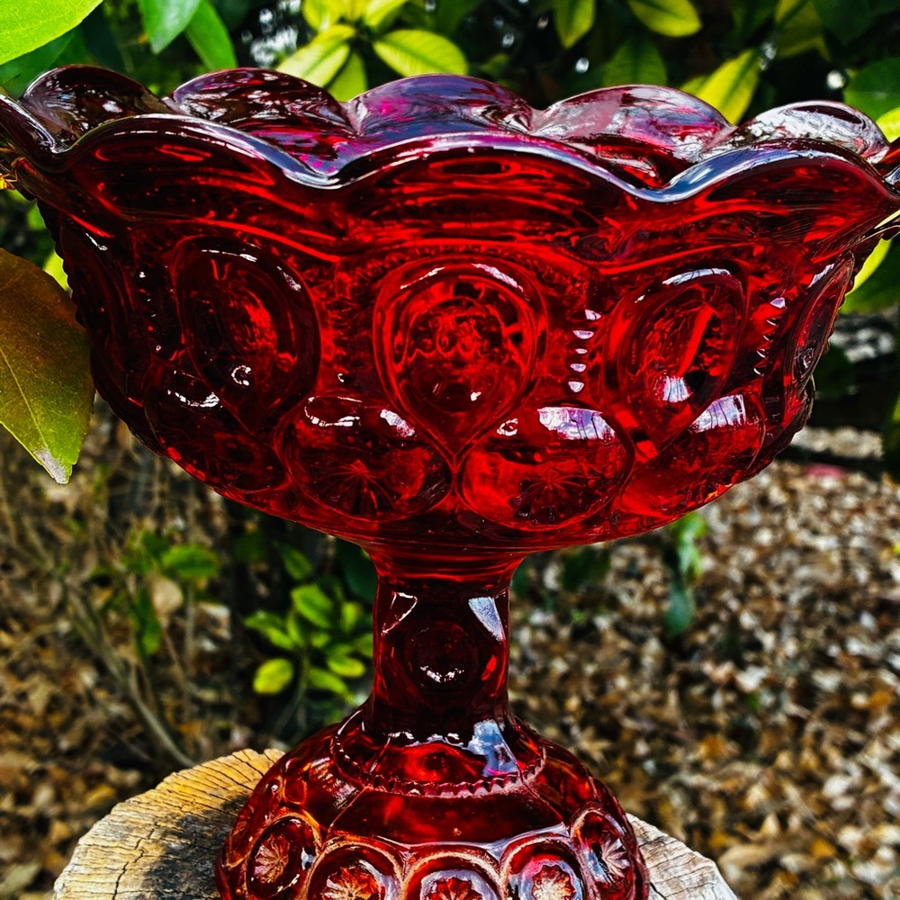 Vintage Victorian Orange Red Amberina Glass Compote Bowl Rare Find - Picture 3 of 11